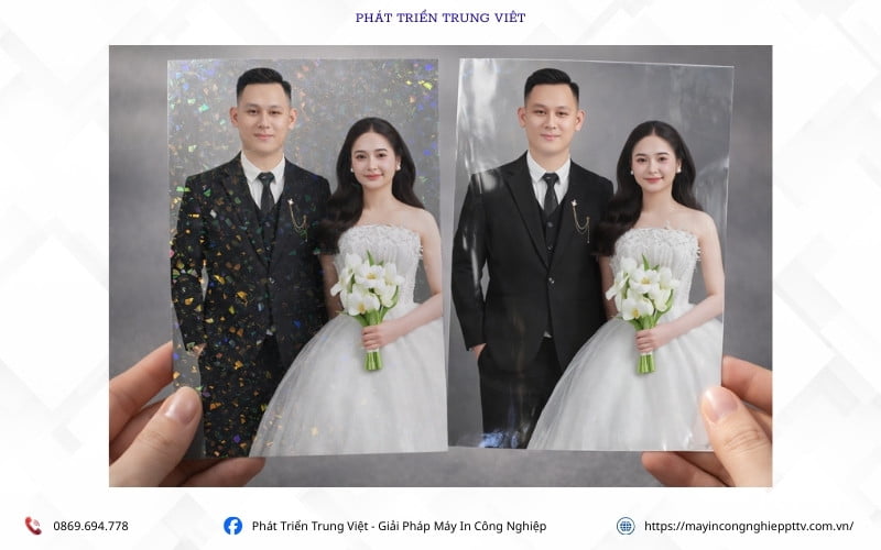 So sánh hiệu ứng cán bóng và hiệu ứng cán 7 màu trên ảnh cưới 